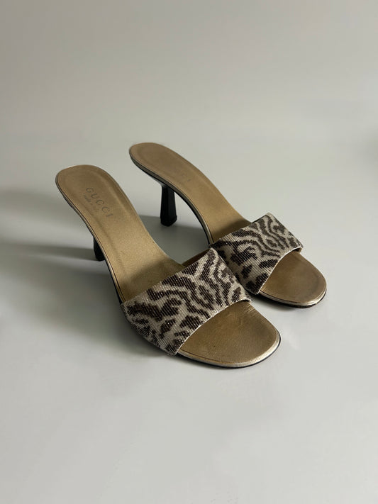 Designer Vintage Gucci Tom Ford Era Beaded Slide Sandals