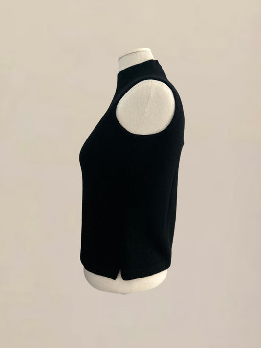 Vintage St. John Knit Sleeveless Wool Top – Black Mock Neck