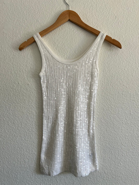 Vintage White Cotton Sequin Tank Top