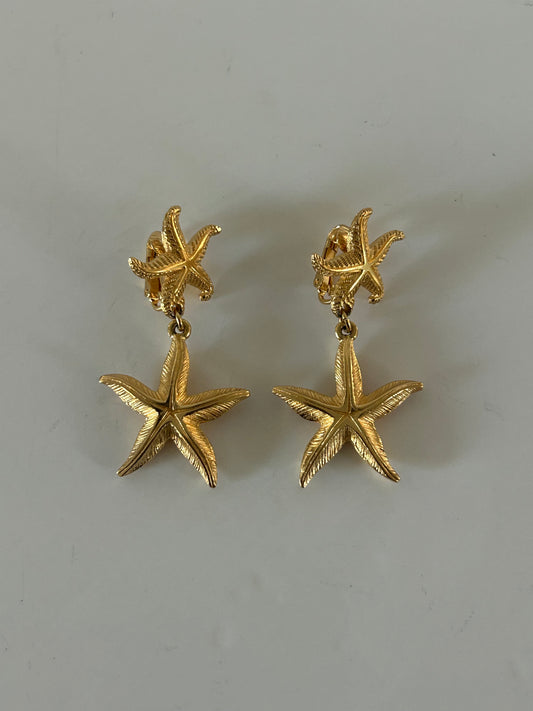 Designer Vintage 1980s Christian Dior Drop Starfish Earrings