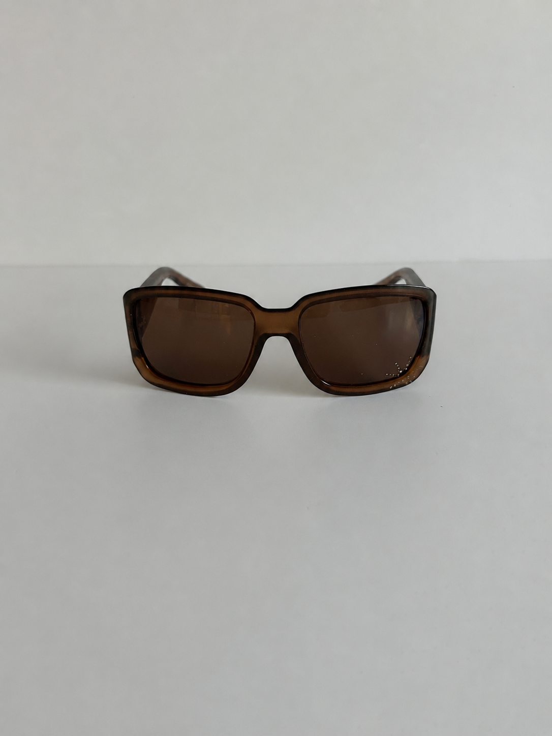 Designer Vintage Christian Dior Rhinestone Logo Sunglasses Y2K Brown Crystal Shield Temples