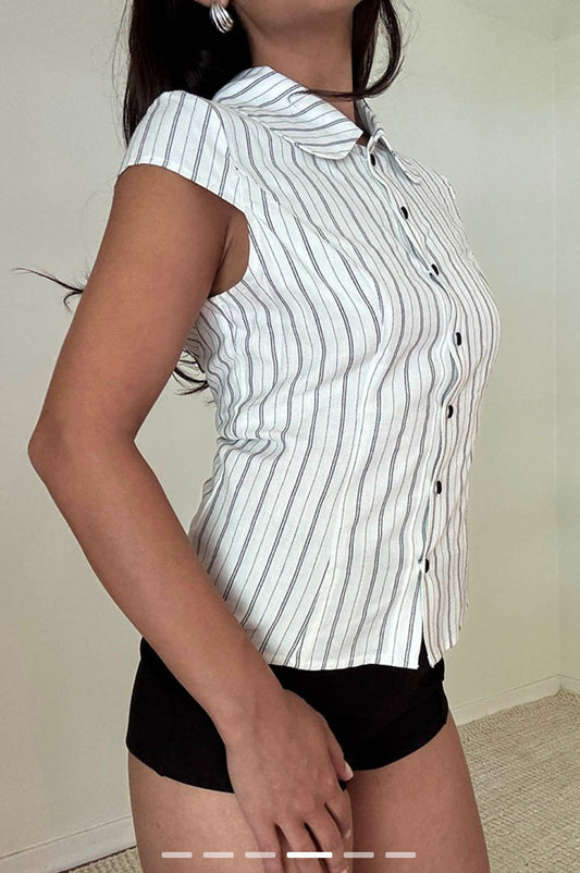 Chic Striped Silk Blend Button-Down Blouse with Peter Pan Collar