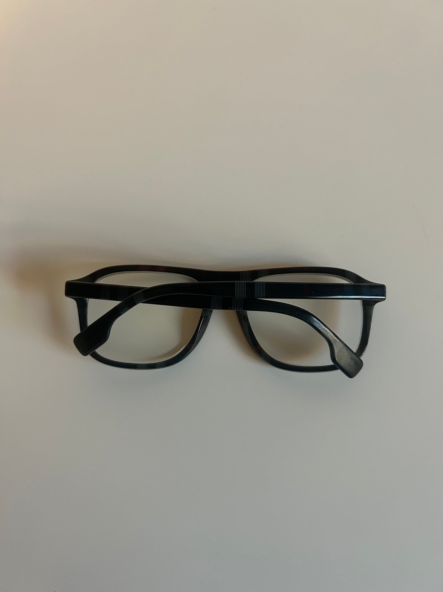 Burberry Navy Acetate Aviator Eyeglasses with Plaid Temples