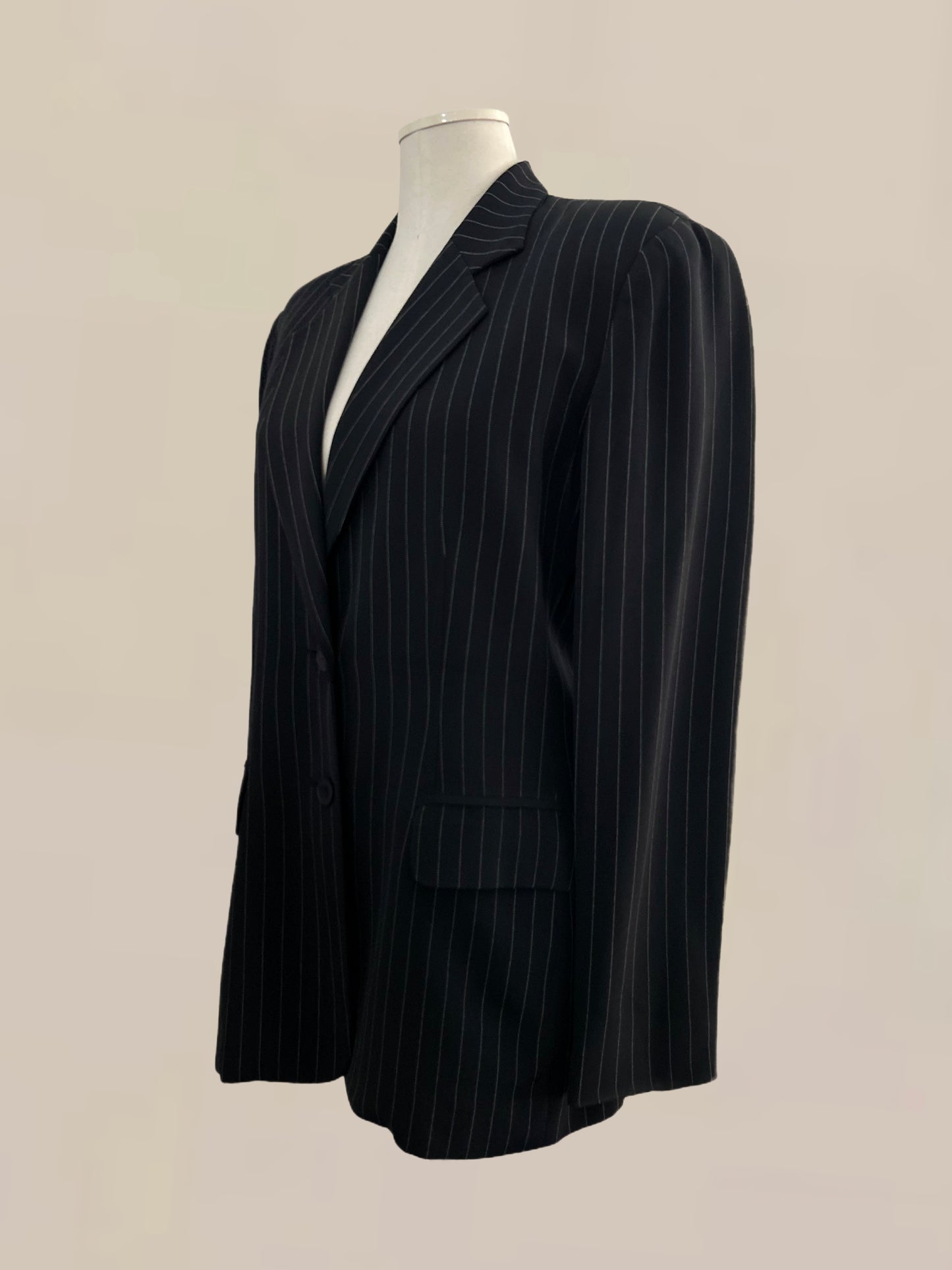 Vintage Silk Pinstripe Blazer  – Size 8 – Structured Power Jacket