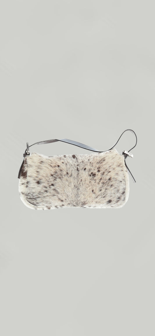 Designer Vintage Fendi Pony Hair Baguette Shoulder Bag | Y2K Spotted Calf Hair FF Buckle Bag
