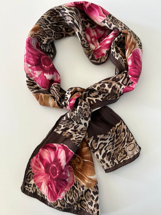 Designer Vintage Animal with Floral Print Oscar De LA Renta Scarf