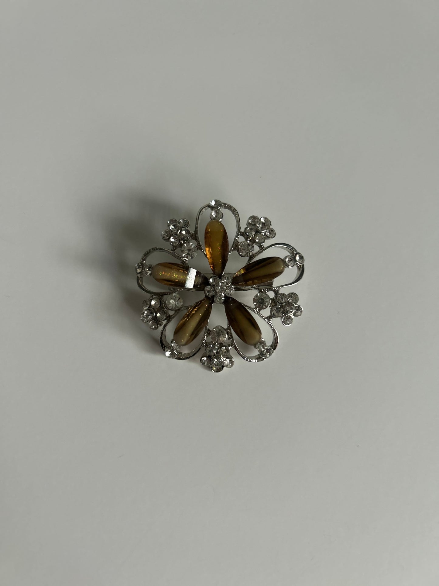 Vintage Rhinestone Floral Brooch