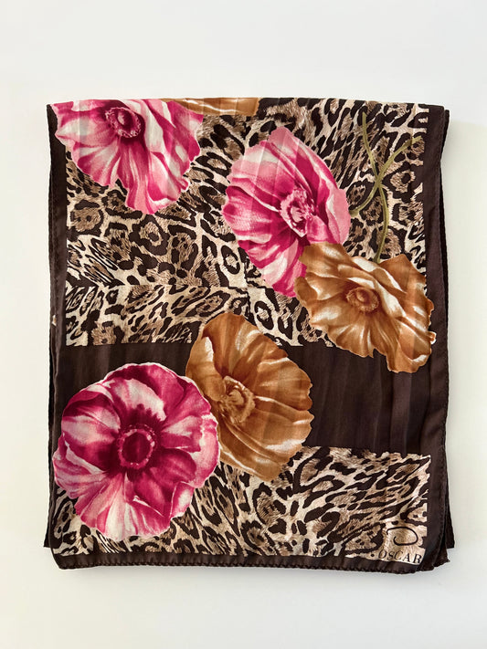 Designer Vintage Animal with Floral Print Oscar De LA Renta Scarf