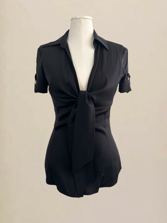 Designer Vintage Gucci Plunging Twist-Front Silk Blouse - Runway 1990s–2000s (Tom Ford Era) Size IT 42 (US 6)