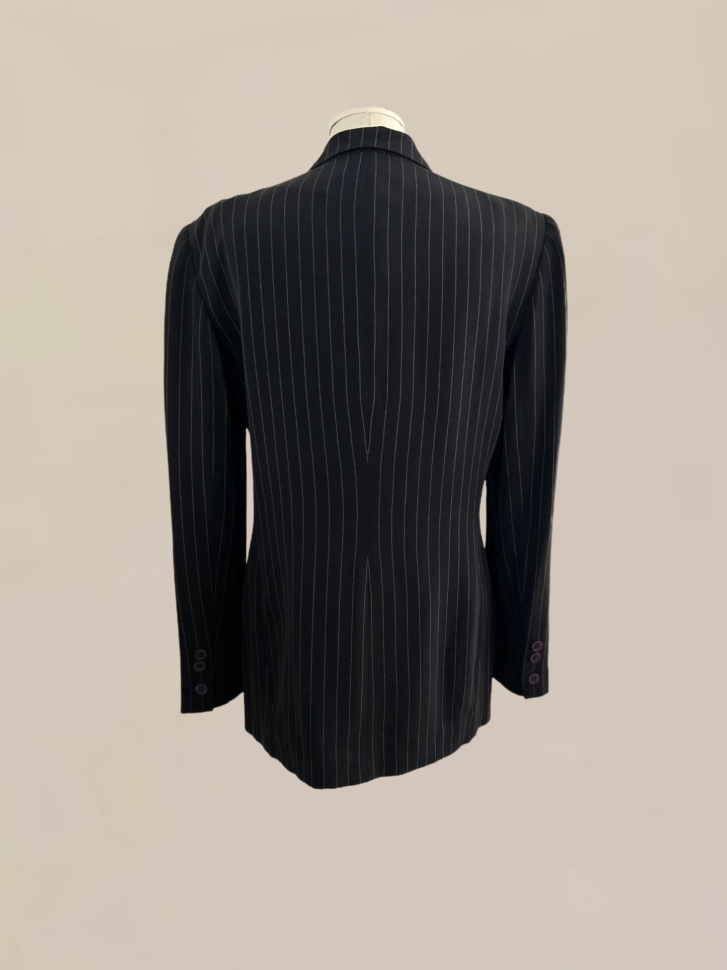 Vintage Silk Pinstripe Blazer  – Size 8 – Structured Power Jacket