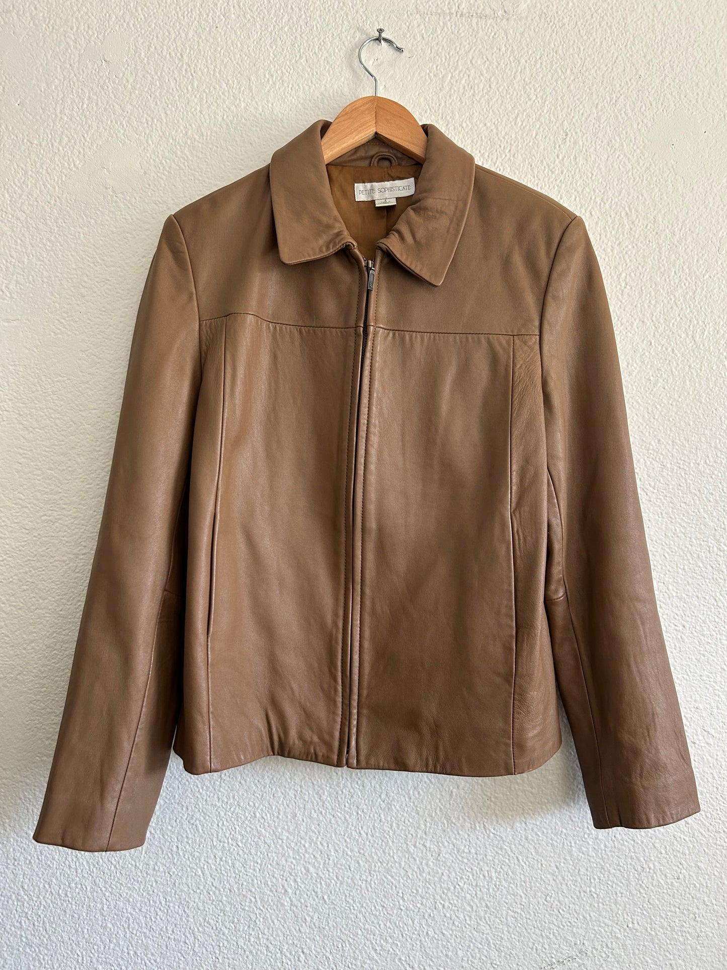 Vintage Zip Up Collard Leather Jacket (Petite)