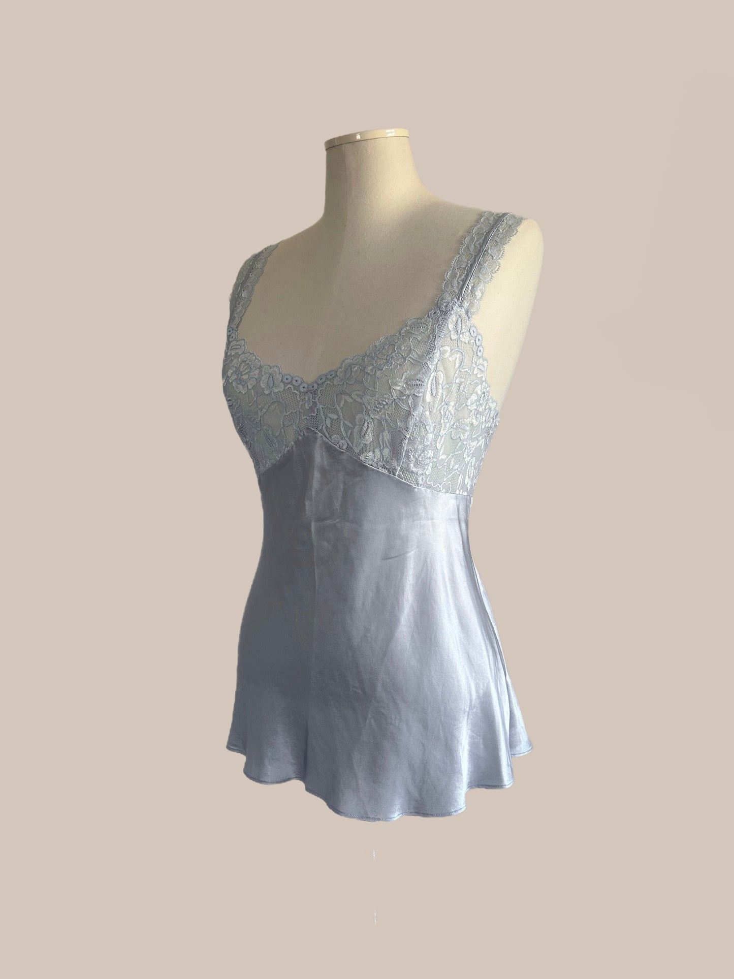 Vintage Silk & Lace Camisole Top | Powder Blue Romantic Y2K Blouse