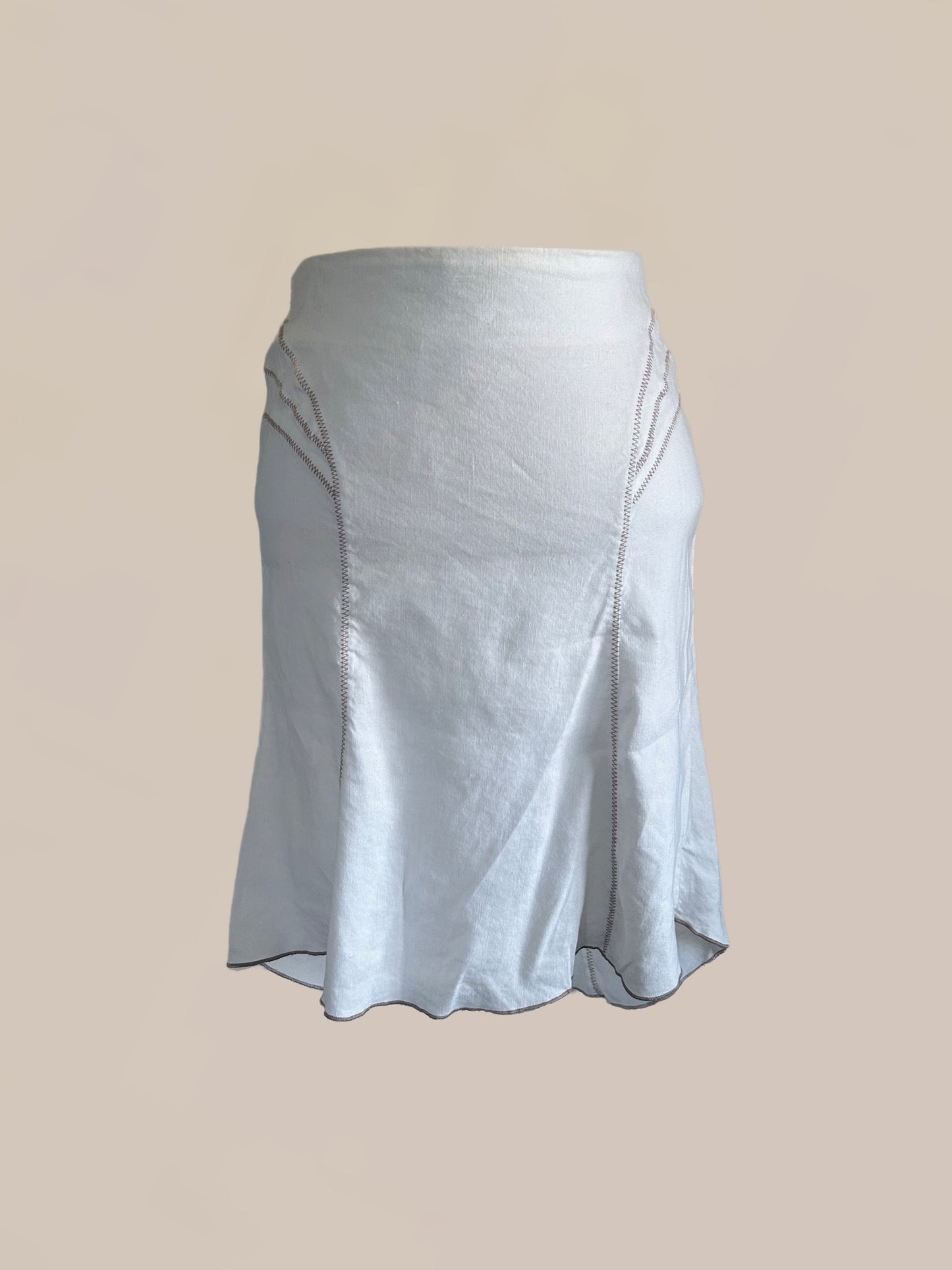 Vintage Bebe White Linen Blend Flounce Mini Skirt | Y2K 2000s Skirt