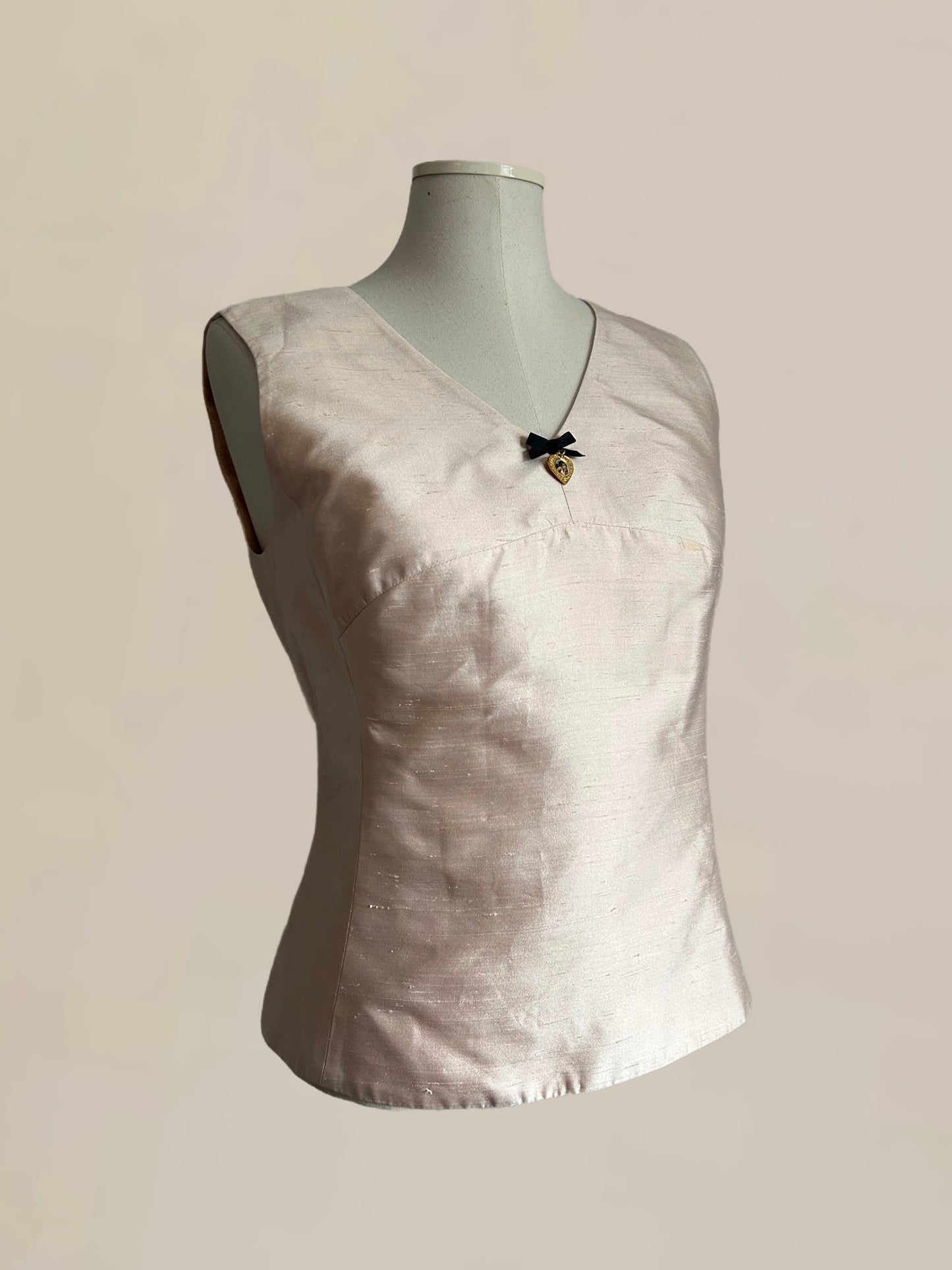 Designer Vintage Dolce & Gabbana Rare Pink Silk Structured Top with Heart Charm Detail