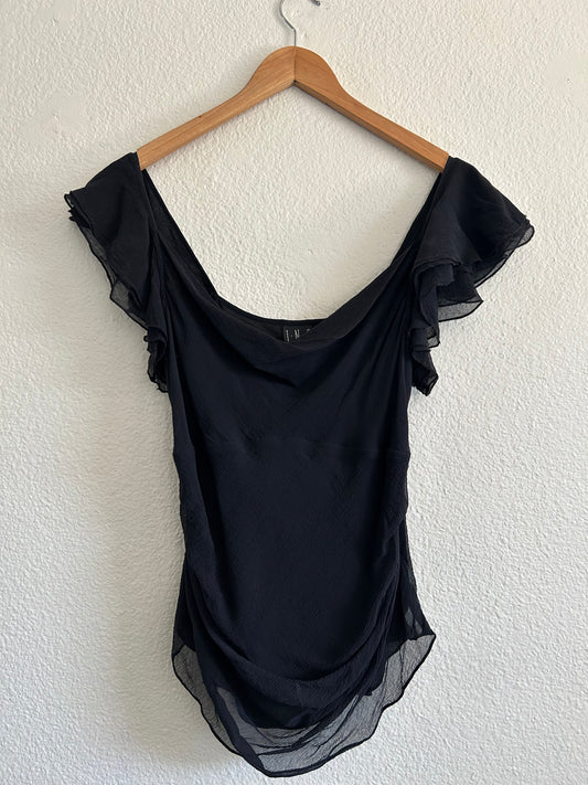 Vintage Cowl Neck Ruffle Top