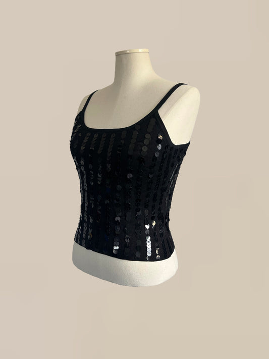 Vintage Silk Black Sequin Tank