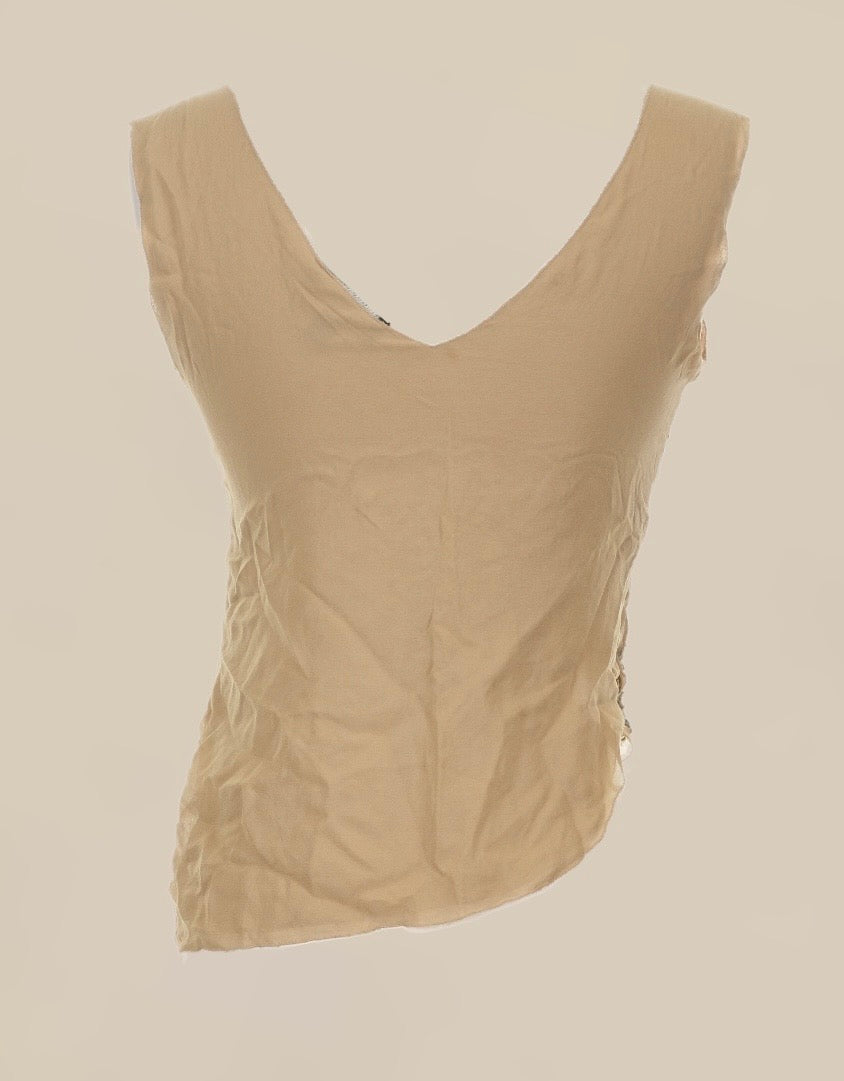 Vintage Bebe Beaded Silk Asymmetrical Top | Y2K Sequin Floral Tank