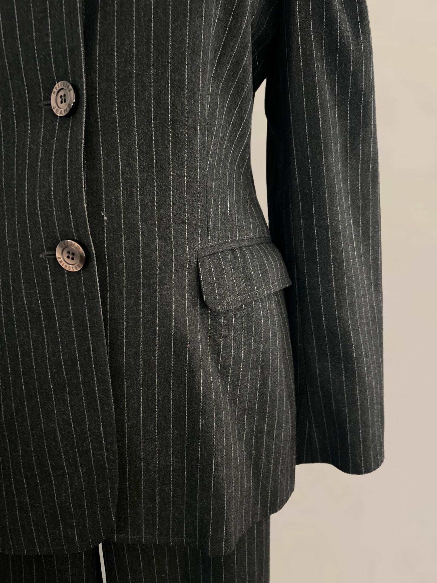 Vintage Designer Moschino Jeans Grey Pinstripe Wool Blend Suit - Late 1990s – Early 2000s