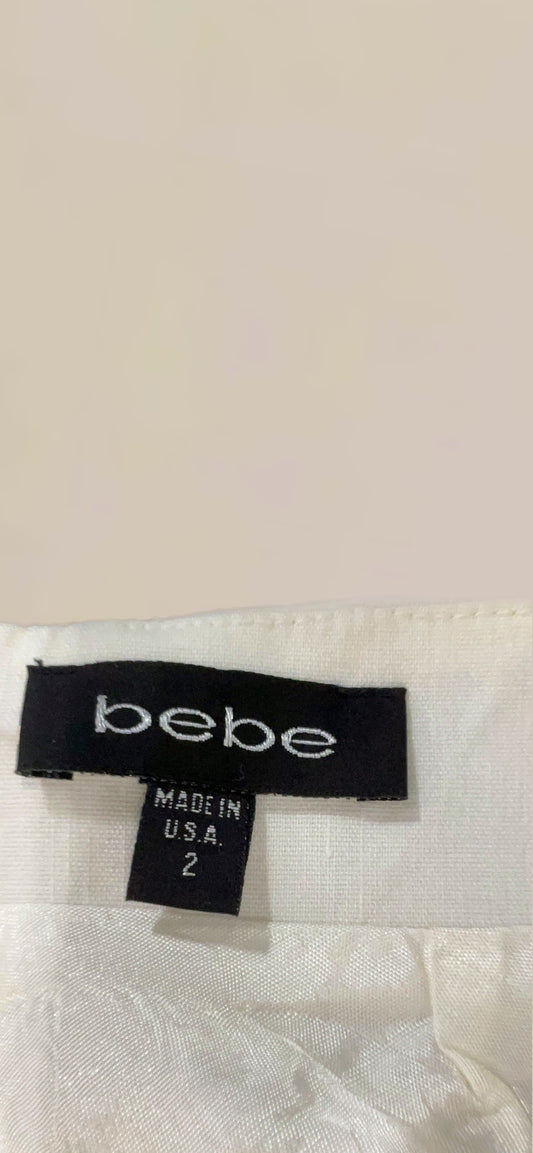 Vintage Bebe White Linen Blend Flounce Mini Skirt | Y2K 2000s Skirt