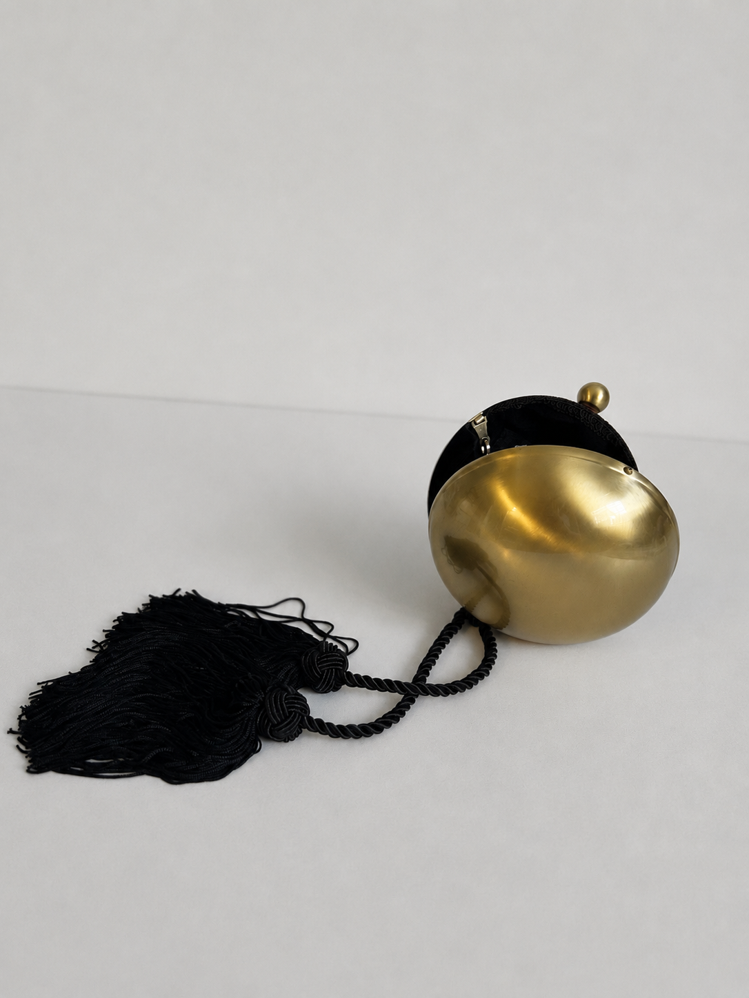 Vintage Gold Sphere Evening Bag with Dramatic Black Tassel | Statement Cocktail Clutch