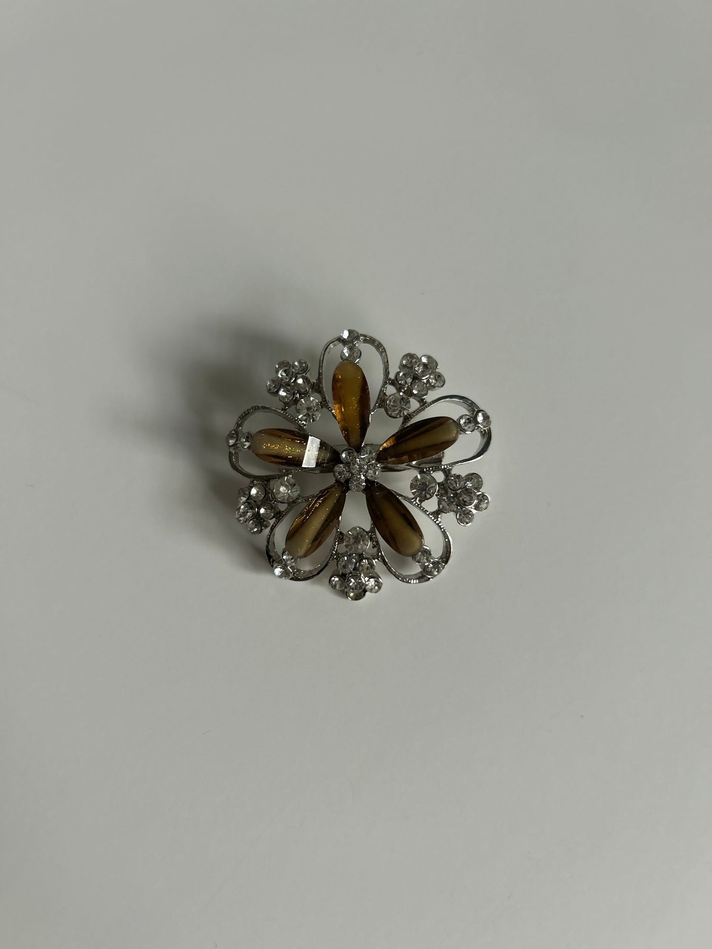 Vintage Rhinestone Floral Brooch