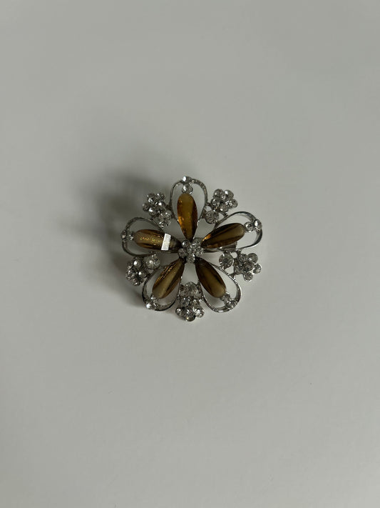 Vintage Rhinestone Floral Brooch