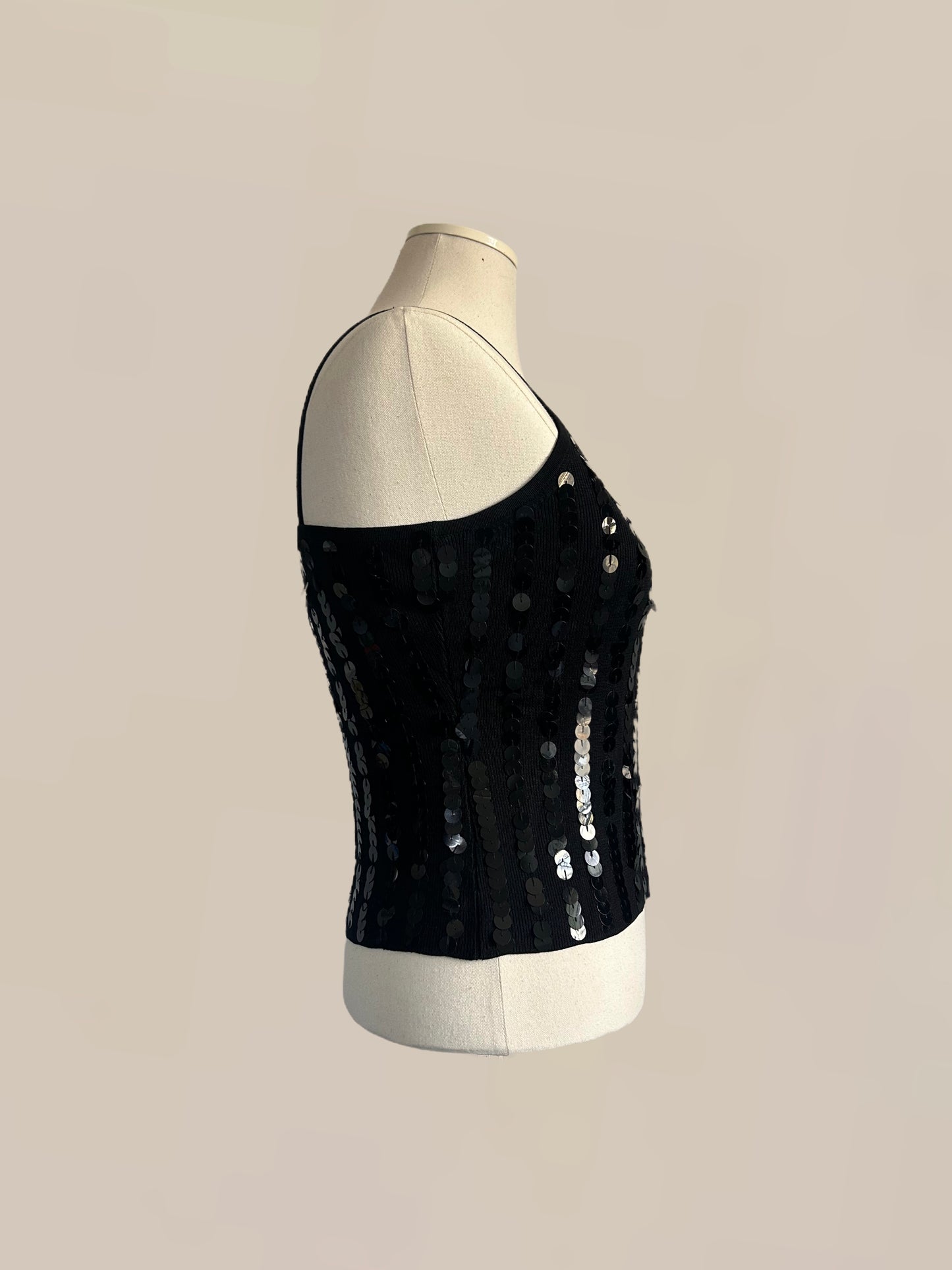 Vintage Silk Black Sequin Tank