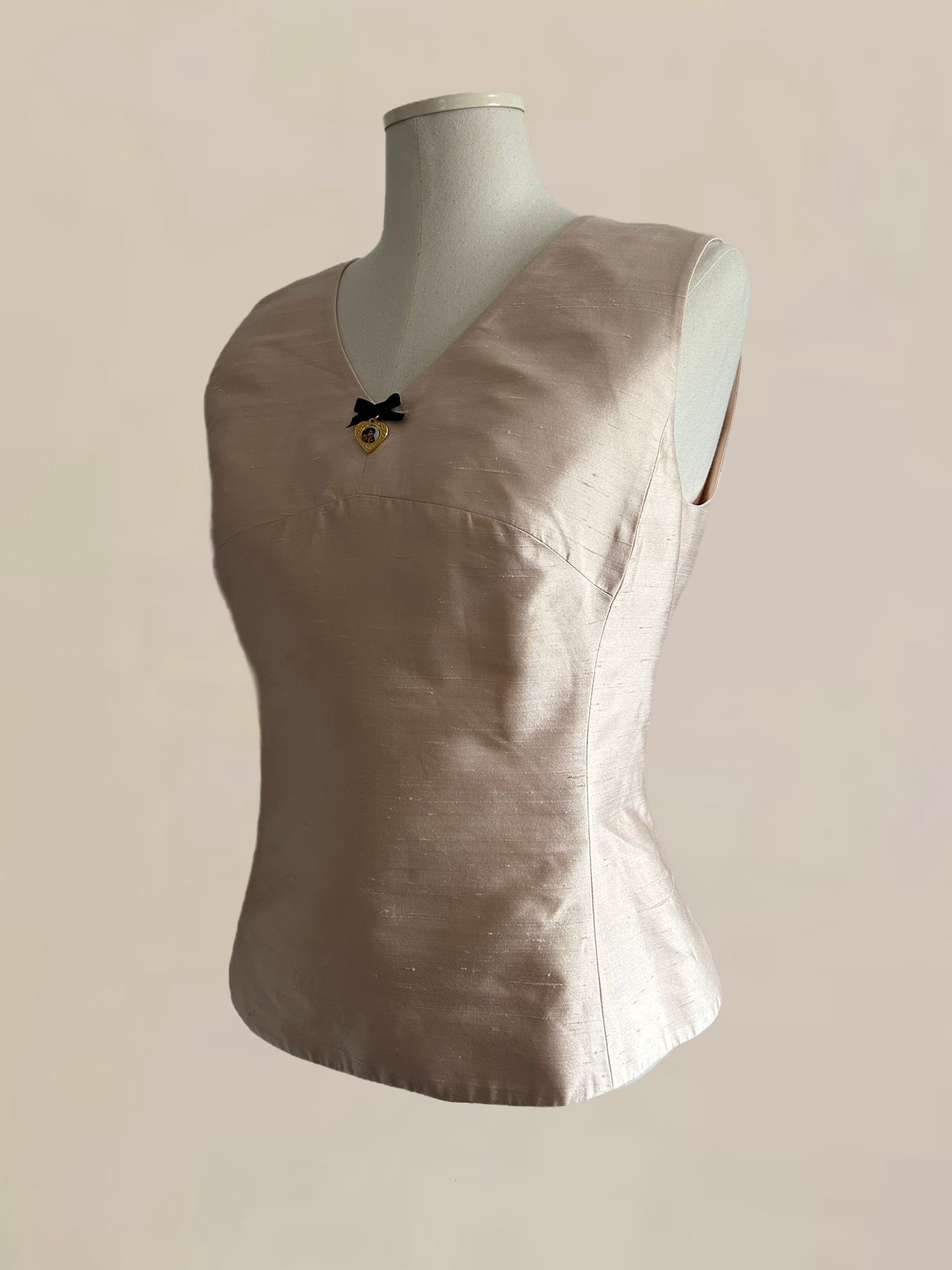 Designer Vintage Dolce & Gabbana Rare Pink Silk Structured Top with Heart Charm Detail