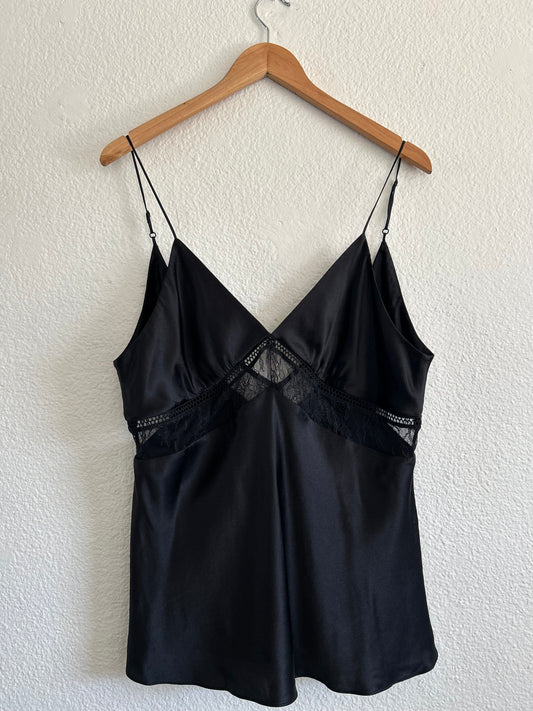Vintage Black Silk Lace Trim Tank Top