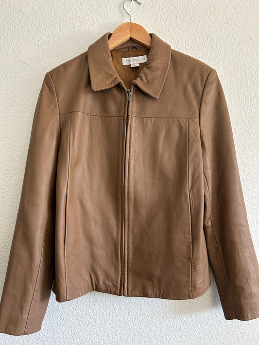 Vintage Zip Up Collard Leather Jacket (Petite)