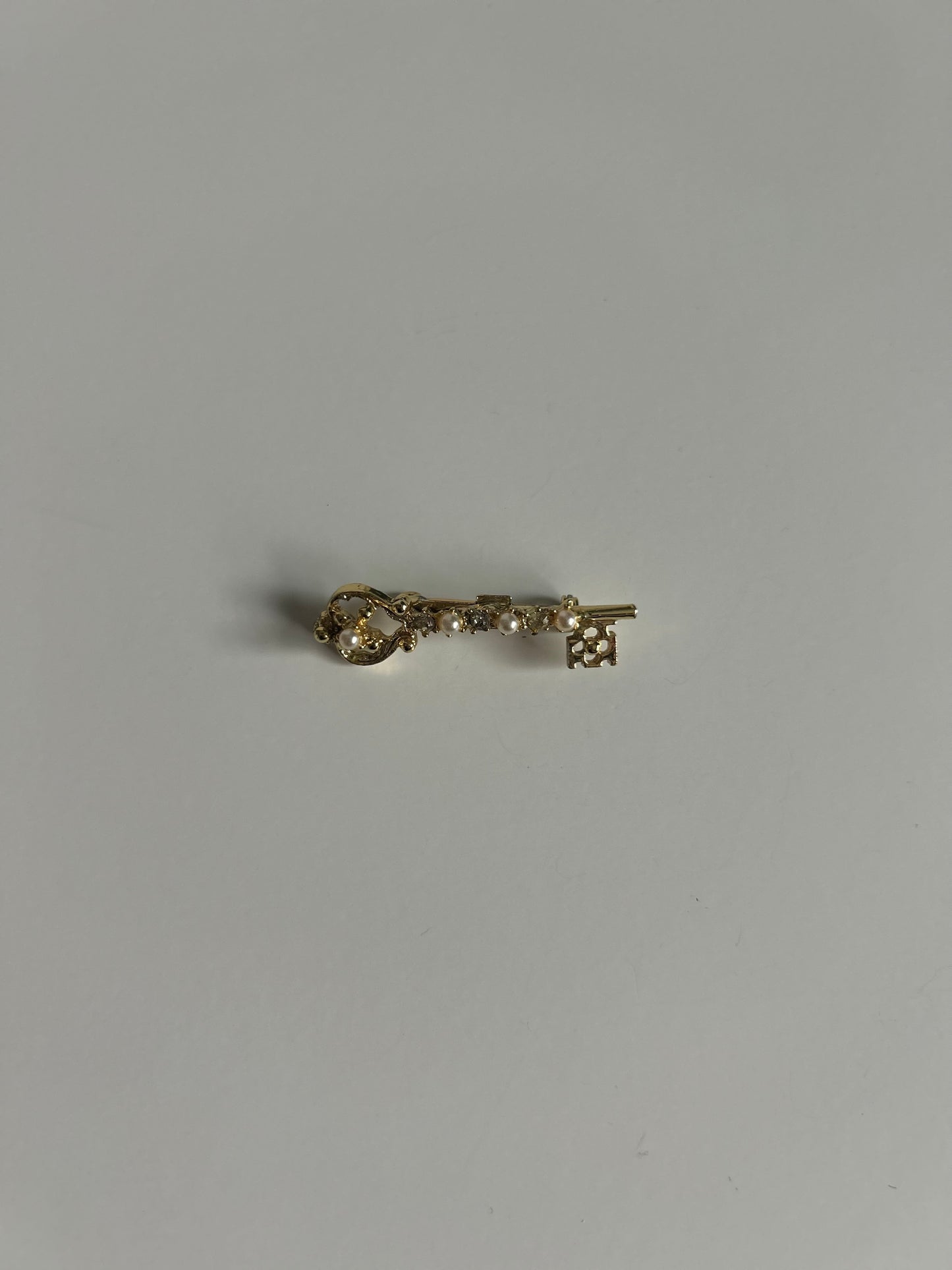 Vintage Pearl & Crystal Key Brooch