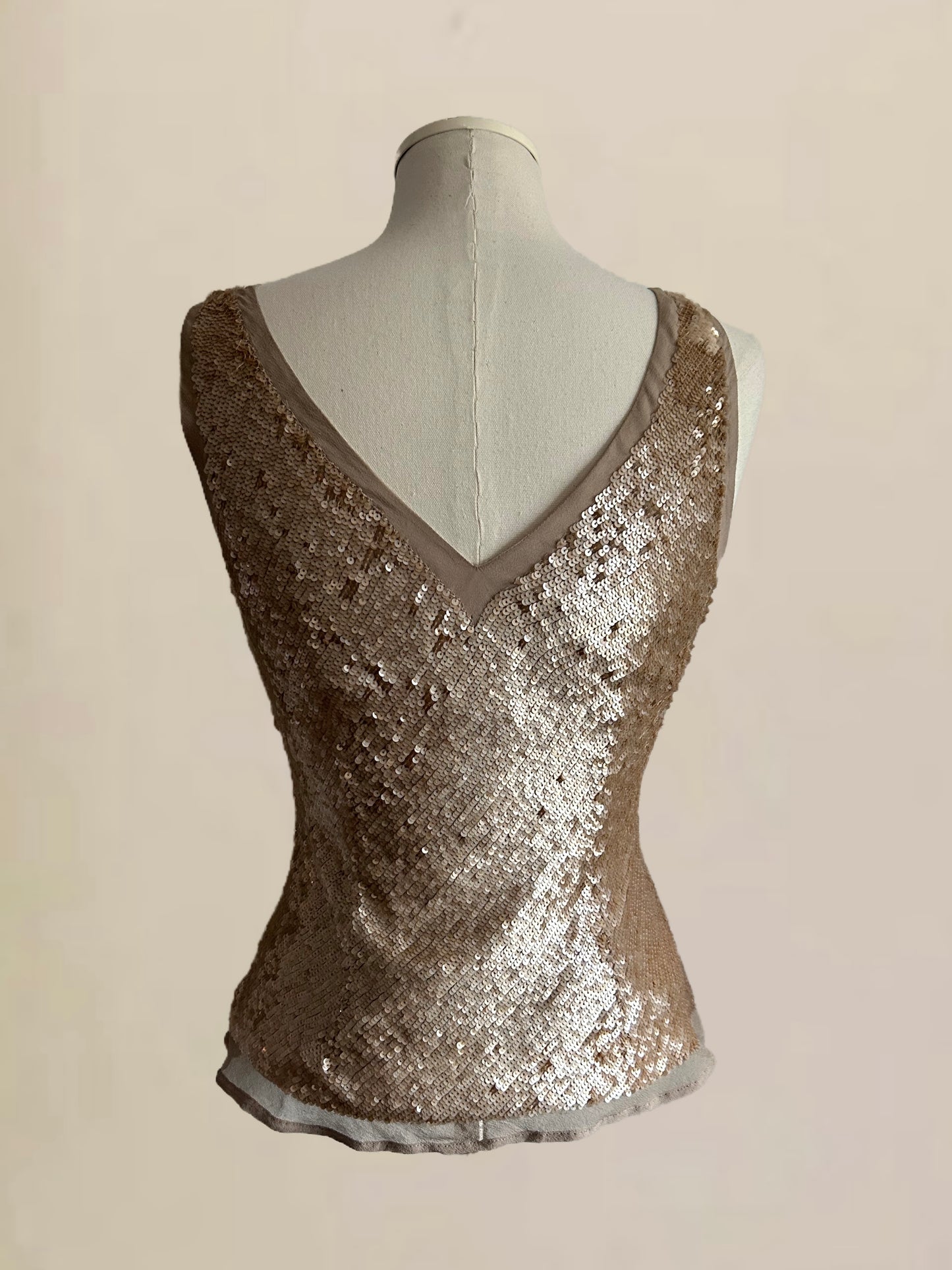 Vintage Rose Gold Silk Sequin Top