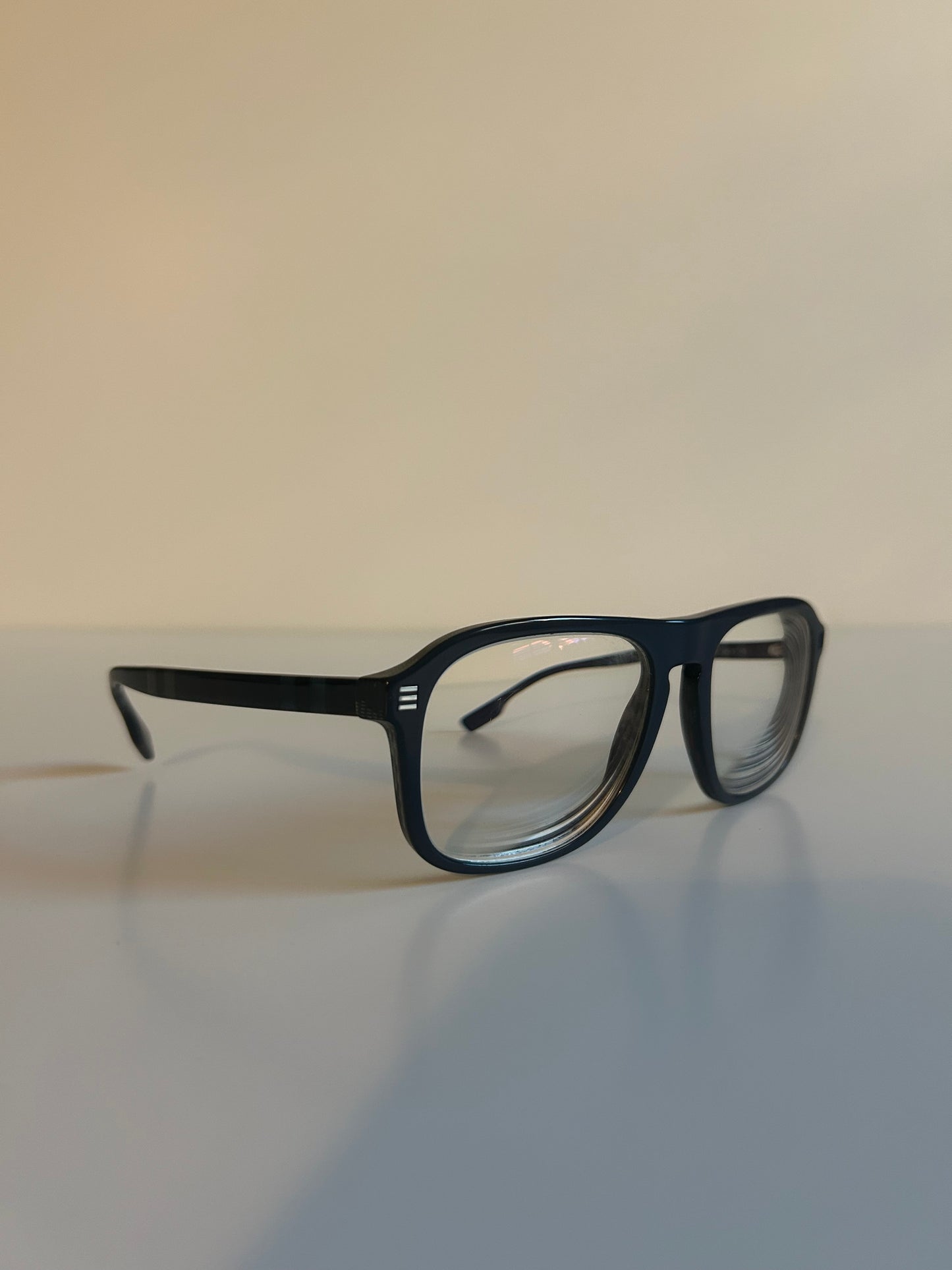 Burberry Navy Acetate Aviator Eyeglasses with Plaid Temples