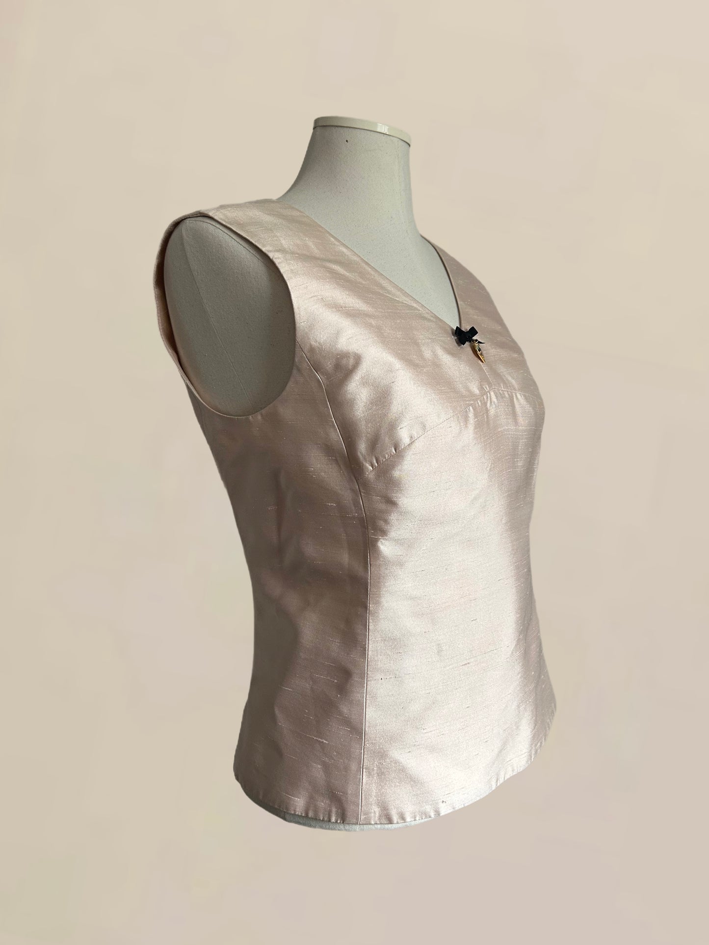 Designer Vintage Dolce & Gabbana Rare Pink Silk Structured Top with Heart Charm Detail