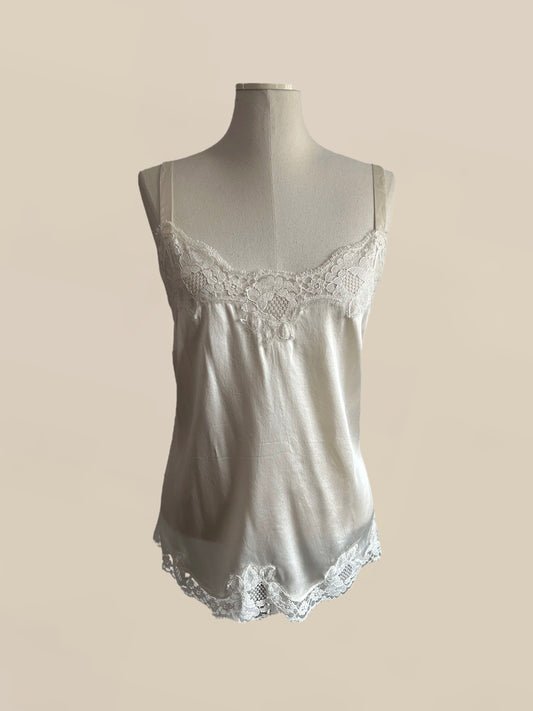 Designer Vintage Dolce & Gabbana White Silk Lace Camisole Top