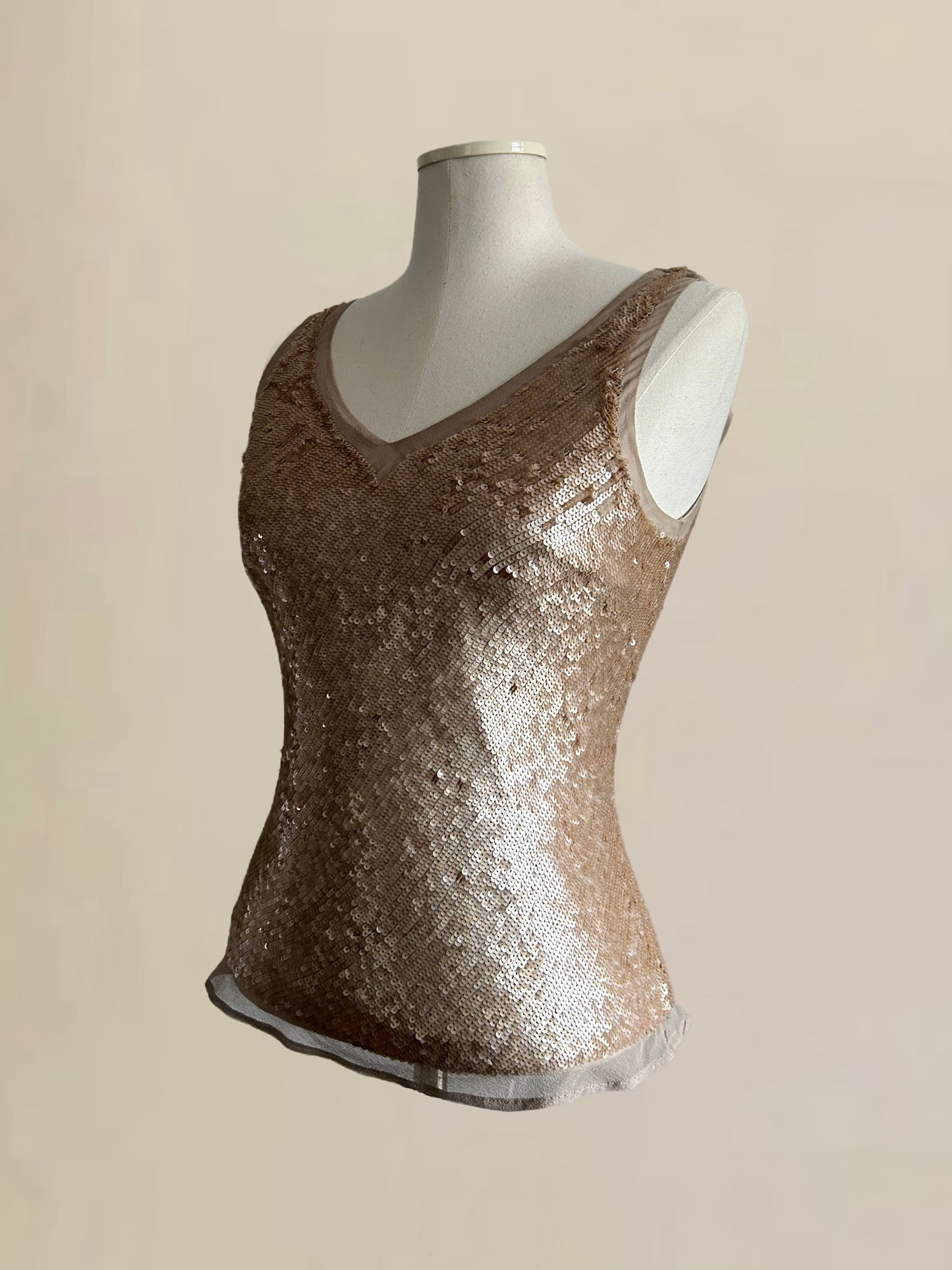 Vintage Rose Gold Silk Sequin Top