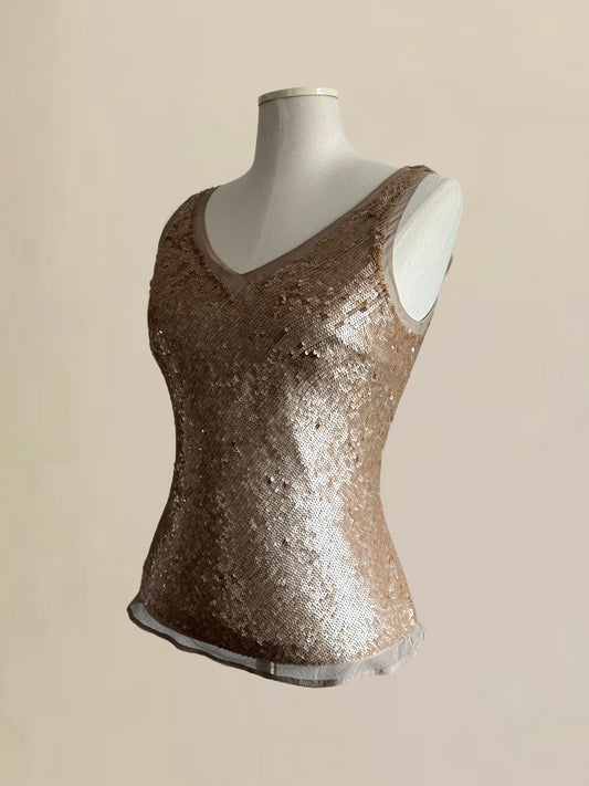 Vintage Rose Gold Silk Sequin Top