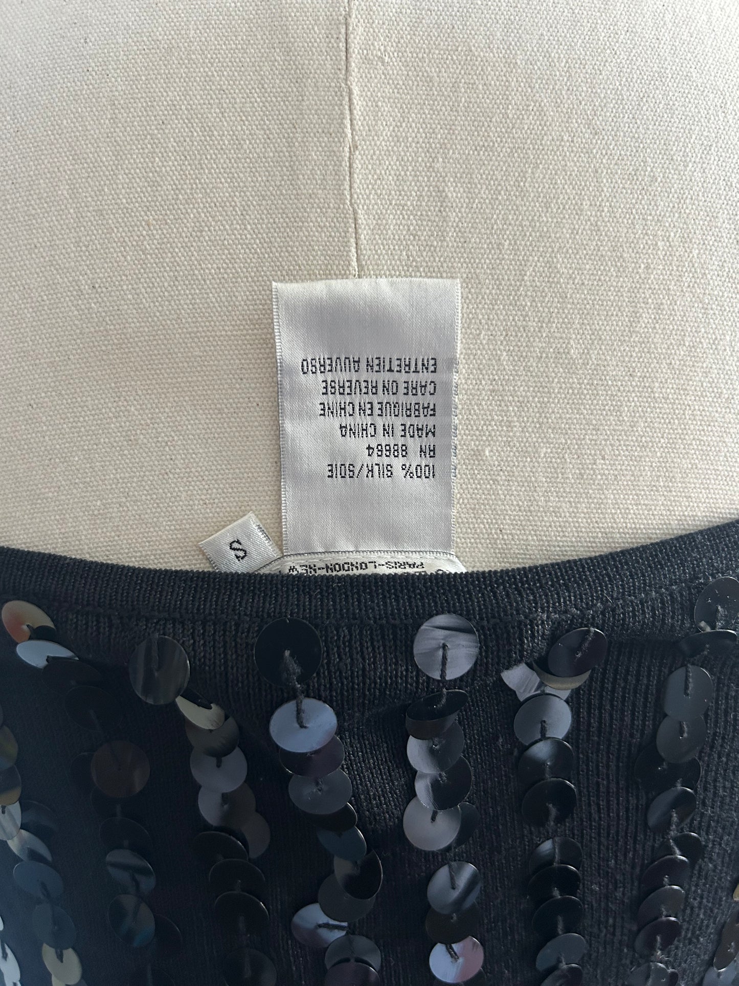 Vintage Silk Black Sequin Tank