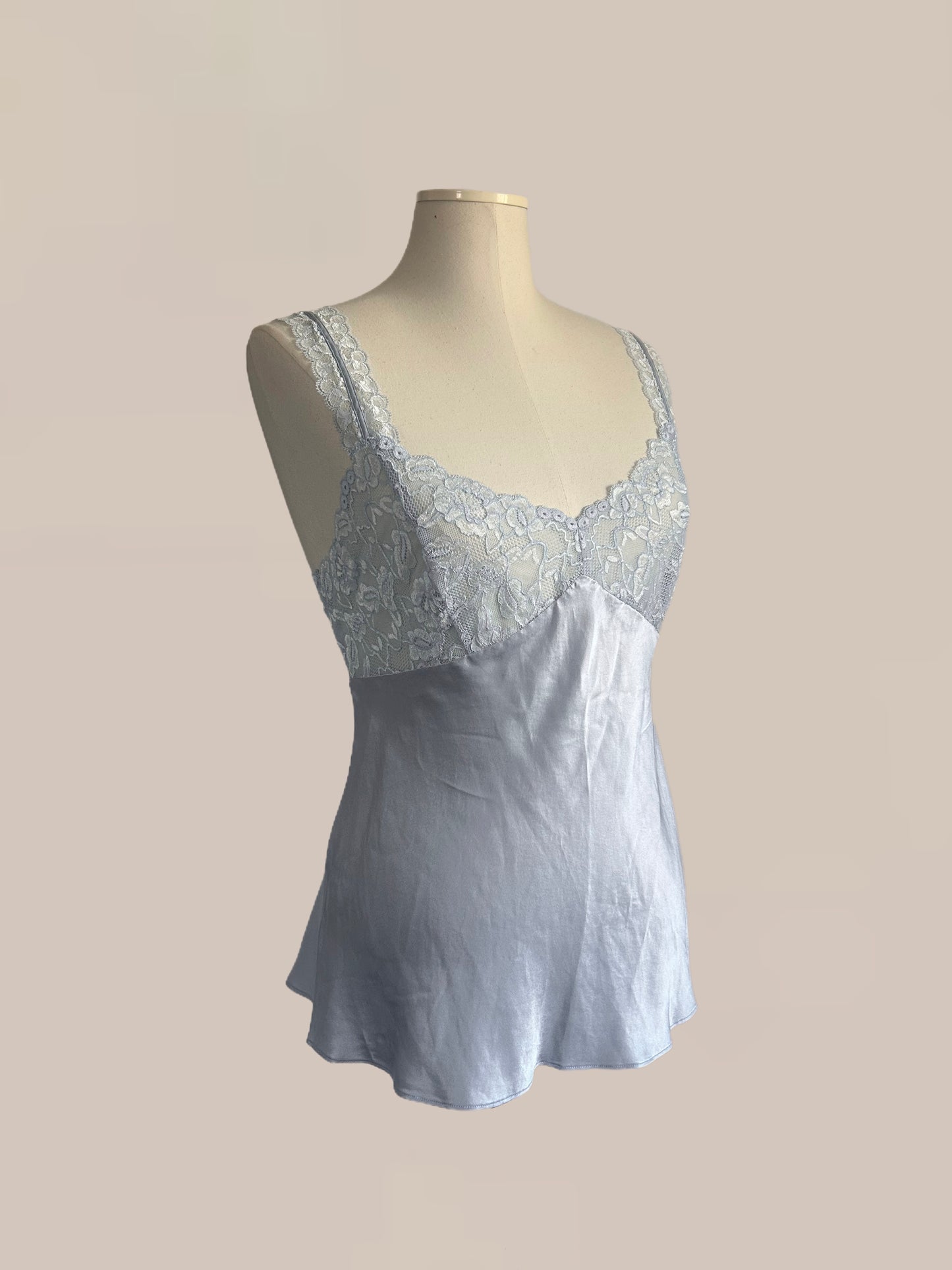 Vintage Silk & Lace Camisole Top | Powder Blue Romantic Y2K Blouse
