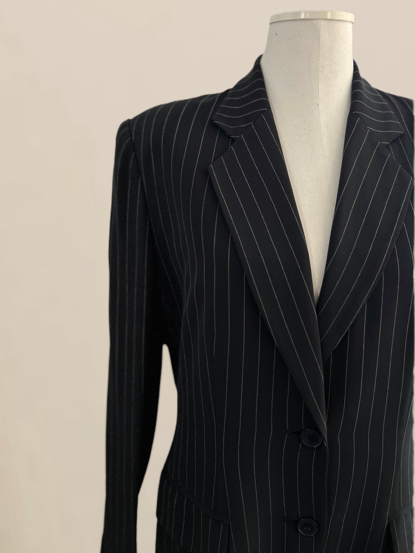 Vintage Silk Pinstripe Blazer  – Size 8 – Structured Power Jacket