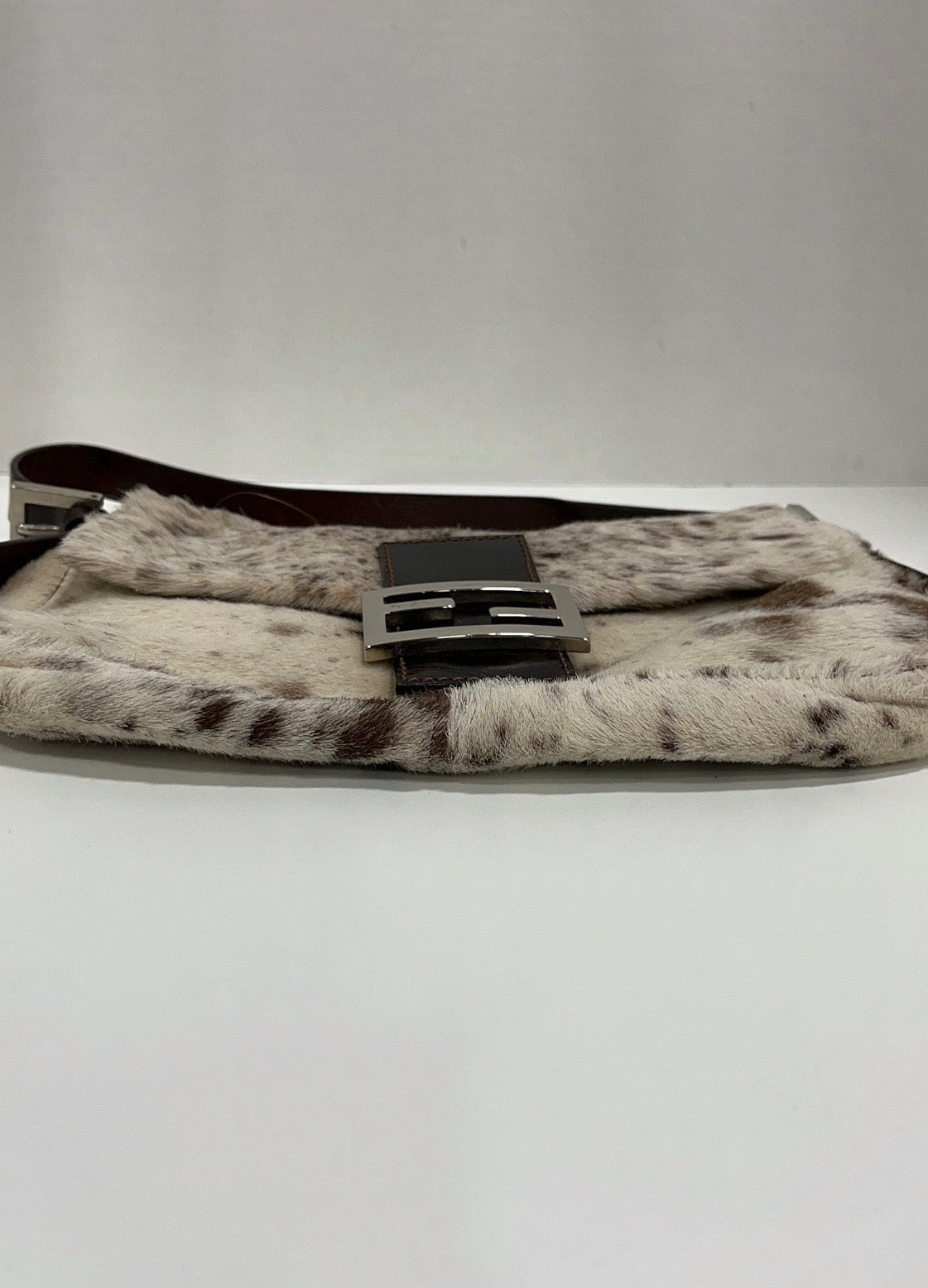 Designer Vintage Fendi Pony Hair Baguette Shoulder Bag | Y2K Spotted Calf Hair FF Buckle Bag