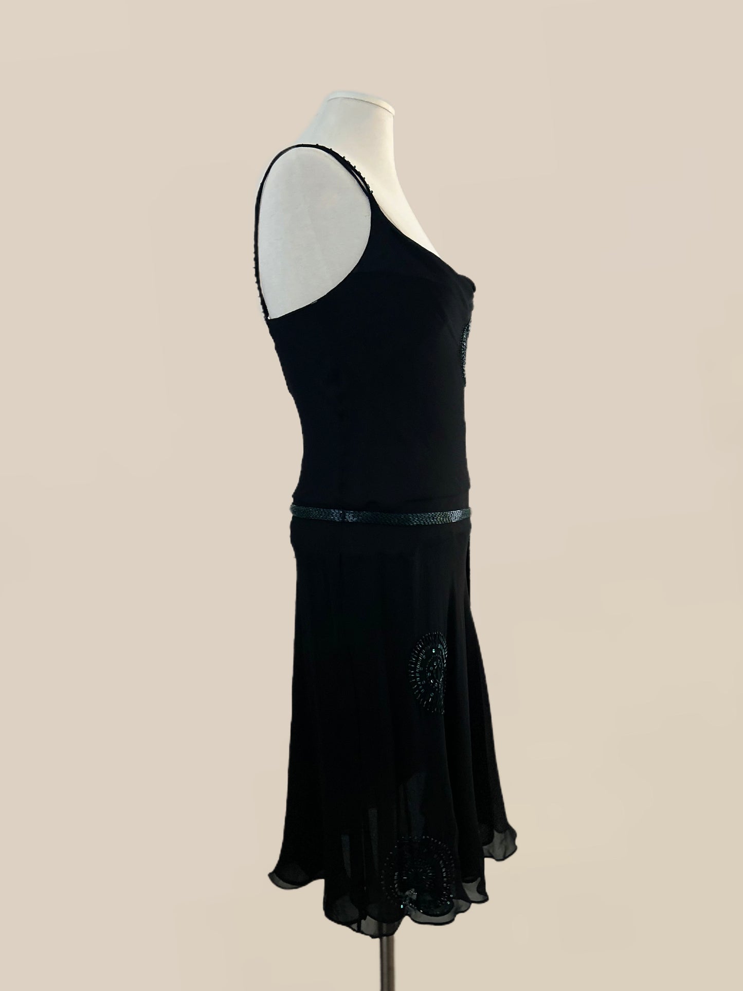 Vintage Black Beaded Slip Dress | Silk | Evening Dress