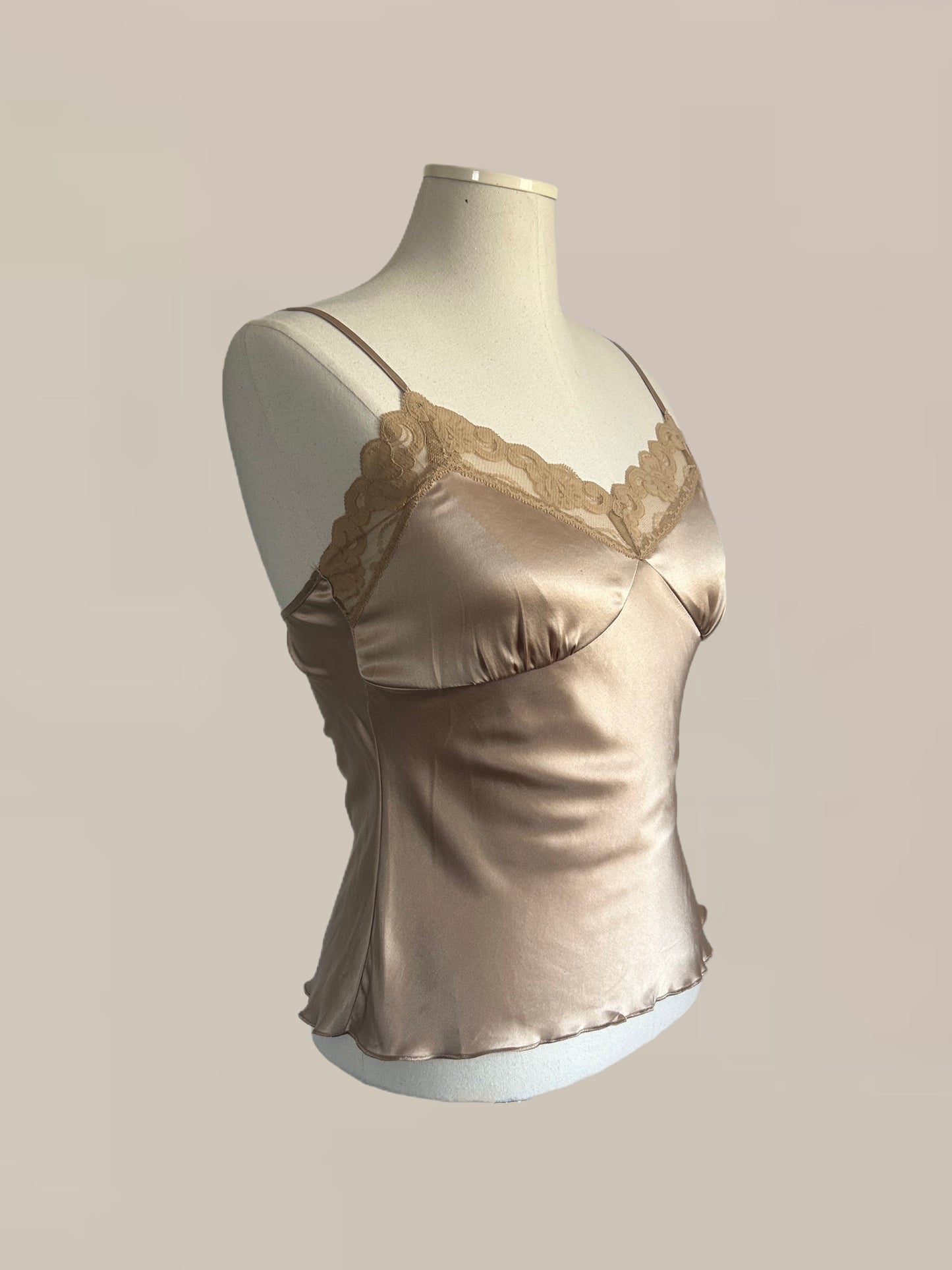 Vintage Champagne Satin Lace Cami | Y2K Romantic Slip Top