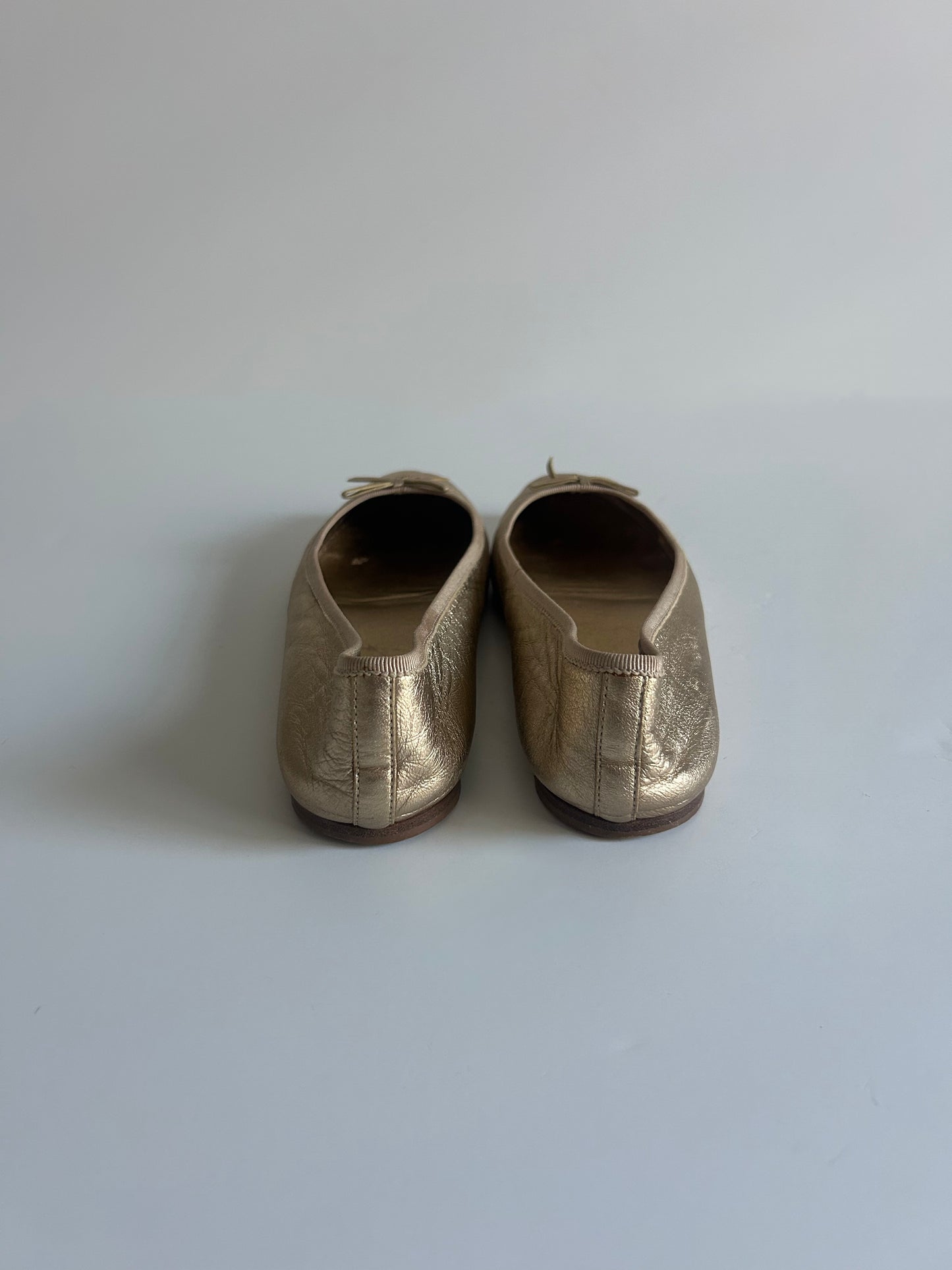 Designer Vintage Prada Metallic Gold Leather Ballet Flats Y2K Designer Shoes Made in Italy
