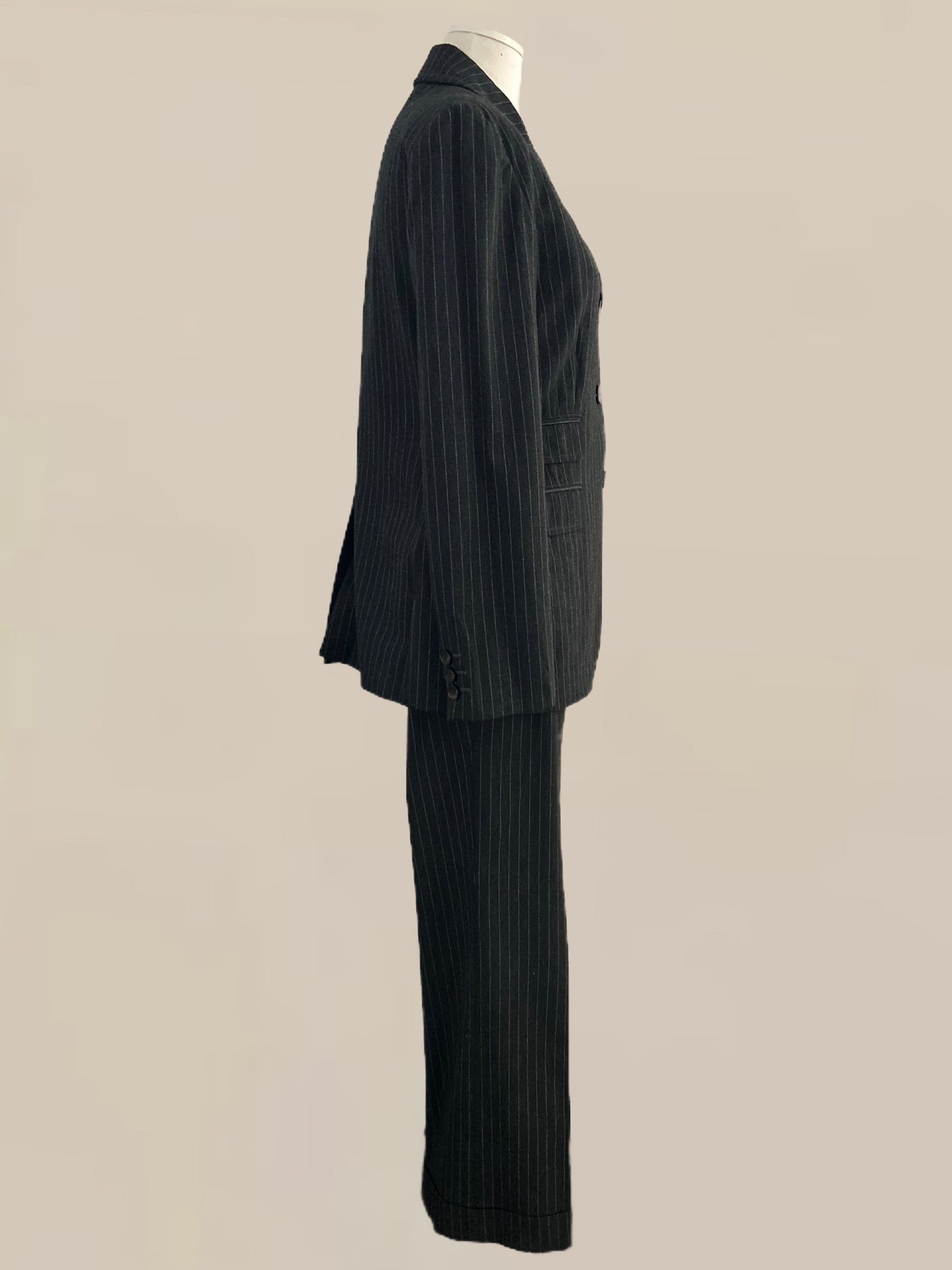 Vintage Designer Moschino Jeans Grey Pinstripe Wool Blend Suit - Late 1990s – Early 2000s