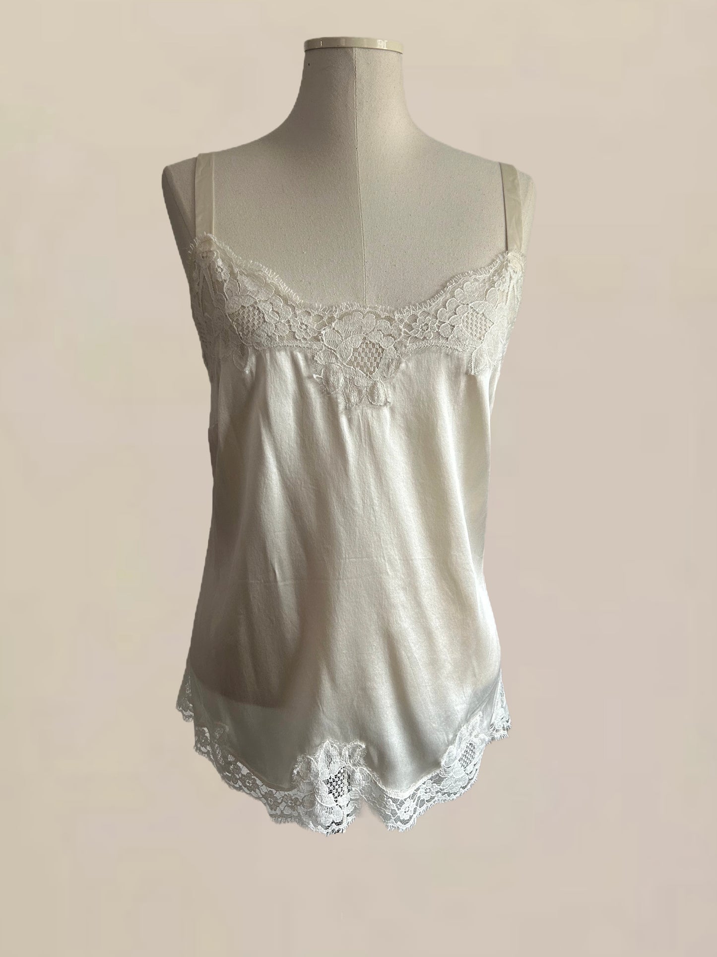 Designer Vintage Dolce & Gabbana White Silk Lace Camisole Top