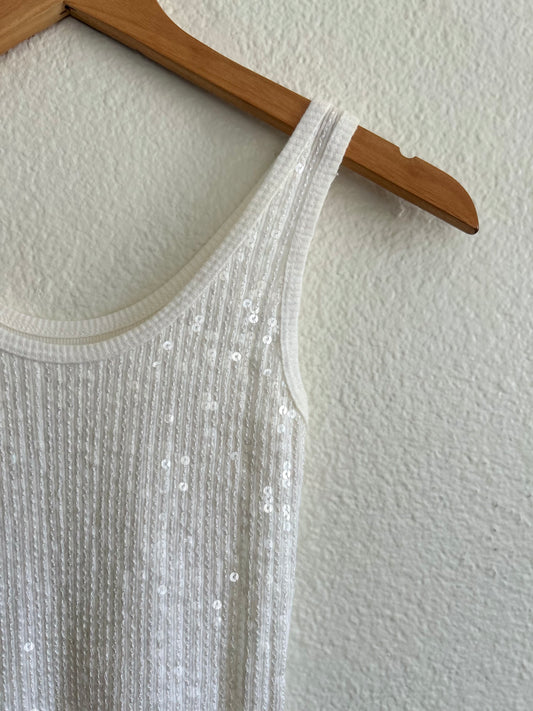 Vintage White Cotton Sequin Tank Top