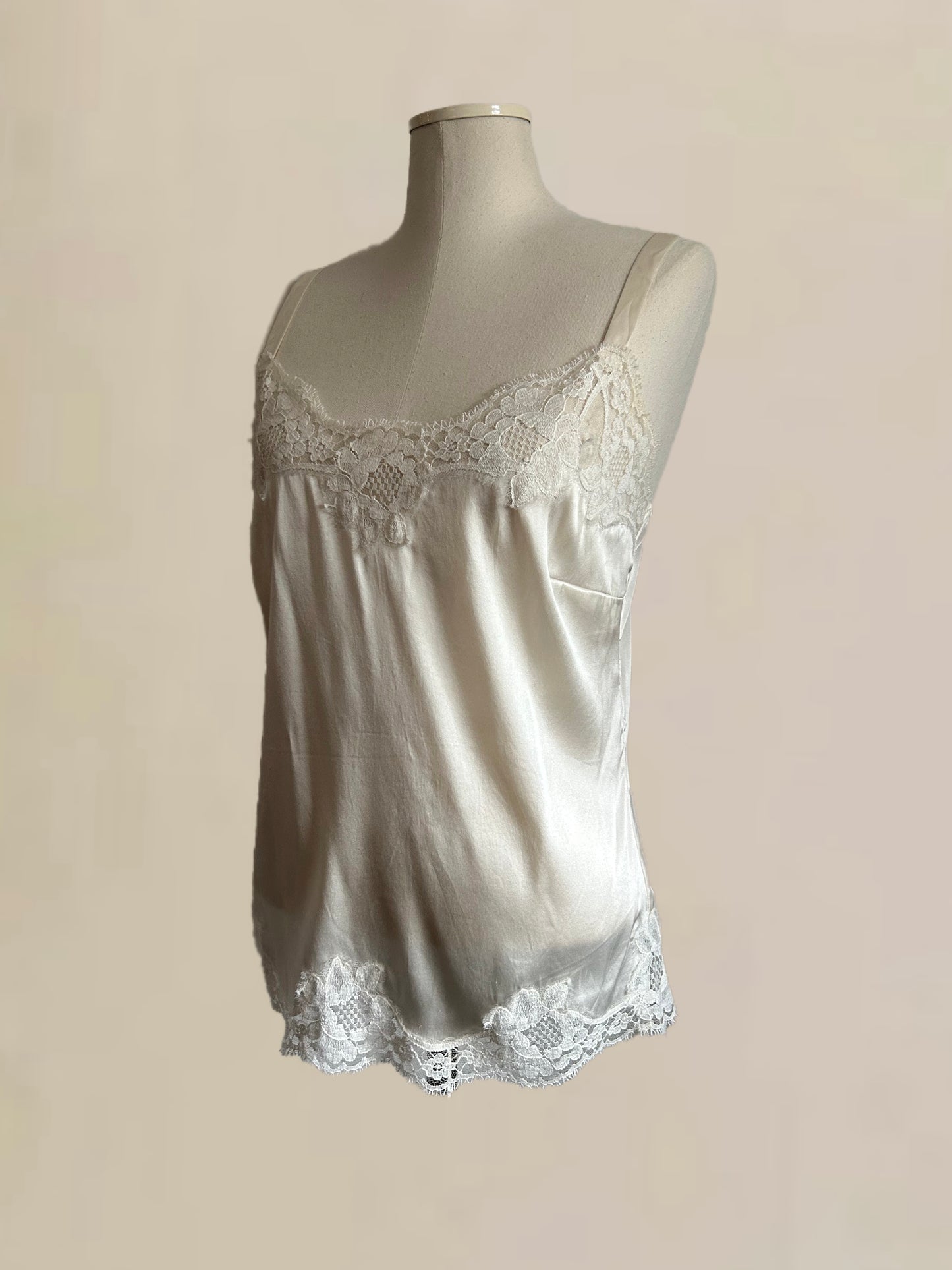 Designer Vintage Dolce & Gabbana White Silk Lace Camisole Top