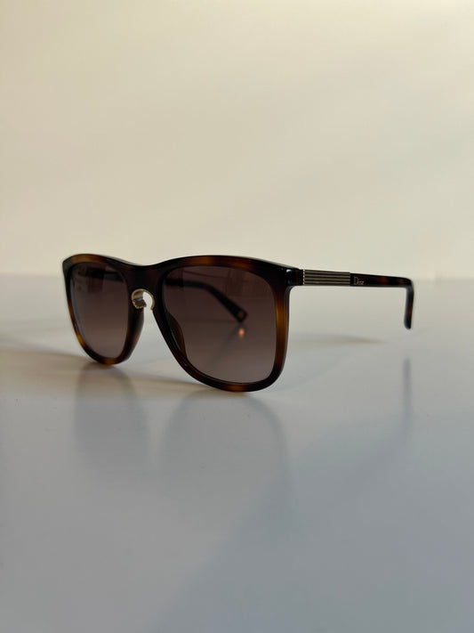 Designer Vintage Dior Tortoiseshell Sunglasses with Gold Hardware Accents