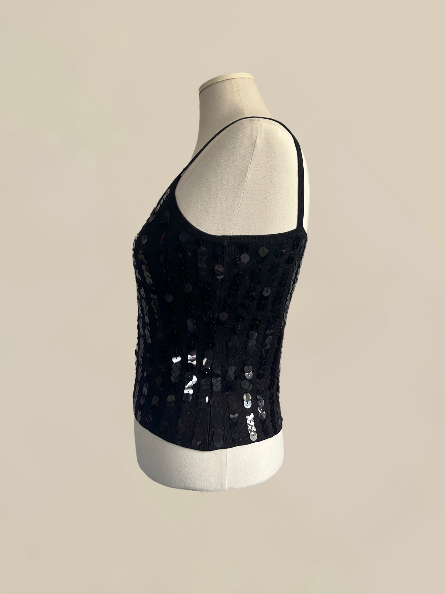 Vintage Silk Black Sequin Tank